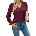 thumbnail image 1 of Women Lace Crochet Blouse Tops Casual V Neck Long Sleeve Hollow Elegant T Shirt Cogild, 1 of 7