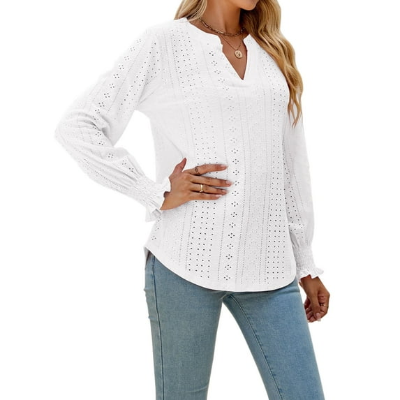 Womens Shirts Lace Top Casual Long Sleeve V Neck Shirts for Womens Puffed Puffed Sleeves Tops for Womens Cogild