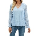 thumbnail image 1 of Women Lace Crochet Blouse Tops Casual V Neck Long Sleeve Hollow Elegant T Shirt Cogild, 1 of 7