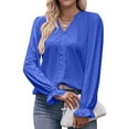 thumbnail image 1 of Cogild Women Lace Crochet Blouse Tops Casual V Neck Long Sleeve Hollow Elegant T Shirt, 1 of 5