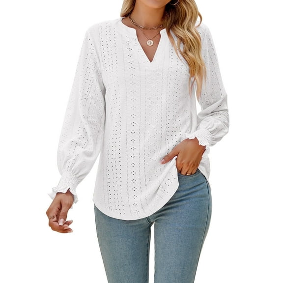 Womens Shirts Lace Top Casual Long Sleeve V Neck Shirts for Womens Puffed Puffed Sleeves Tops for Womens Cogild