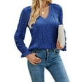 thumbnail image 1 of Women Lace Crochet Blouse Tops Casual V Neck Long Sleeve Hollow Elegant T Shirt Cogild, 1 of 3