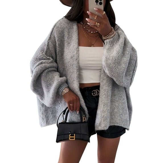 Cogild Women Oversized Open Front Knit Cardigans for Womens with Puff Sleeves for Comfortable Casual Wear Warmth Fall Winter Sweaters for Womens
