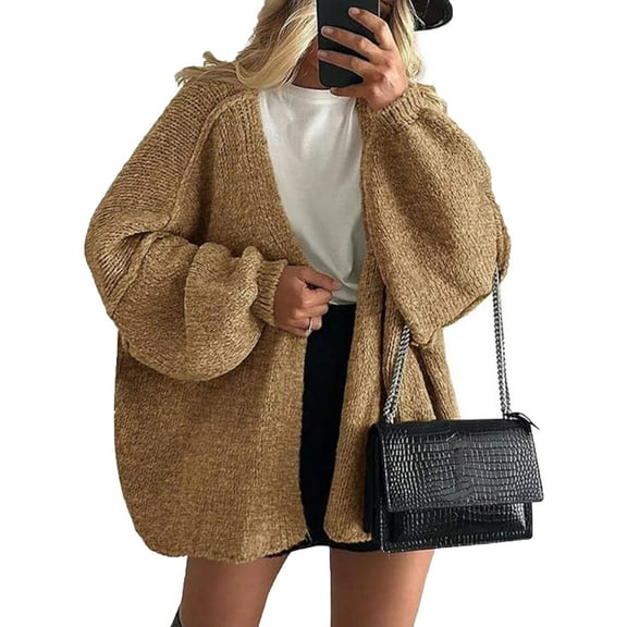 Cogild Women Oversized Open Front Knit Cardigans for Womens with Puff Sleeves for Comfortable Casual Wear Warmth Fall Winter Sweaters for Womens