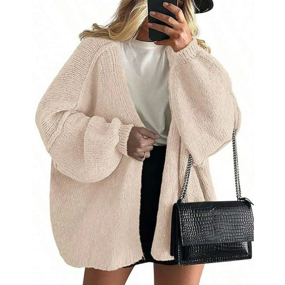 Cogild Women Oversized Open Front Knit Cardigans for Womens with Puff Sleeves for Comfortable Casual Wear Warmth Fall Winter Sweaters for Womens