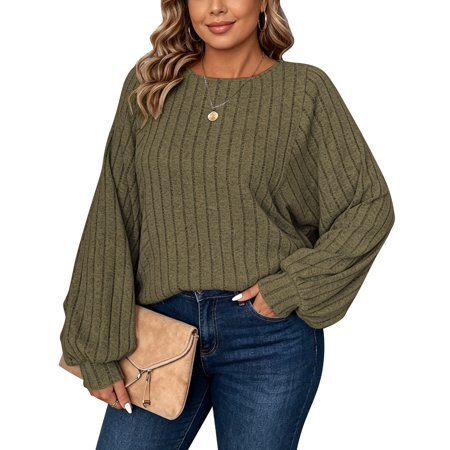 Cogild Women's Plus Size Sweaters for Women, Lightweight Ribbed Solid Color Long Sleeve, Oversized, 5XL