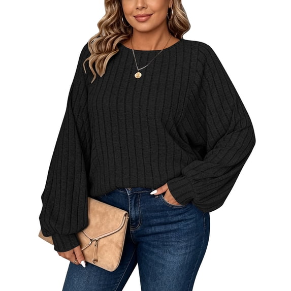 Cogild Women's Plus Size Sweaters for Women, Lightweight Ribbed Solid Color Long Sleeve, Oversized, 5XL