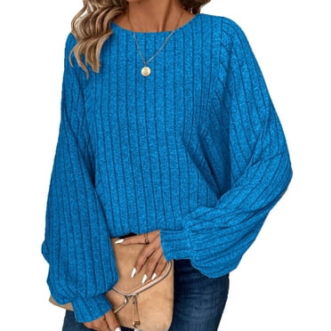 Cogild Women Plus Sweaters Ribbed Solid Color Design 5XL Plus Size Sweaters for Womens Long Sleeves Oversized Pullover Tops Relaxed Fit