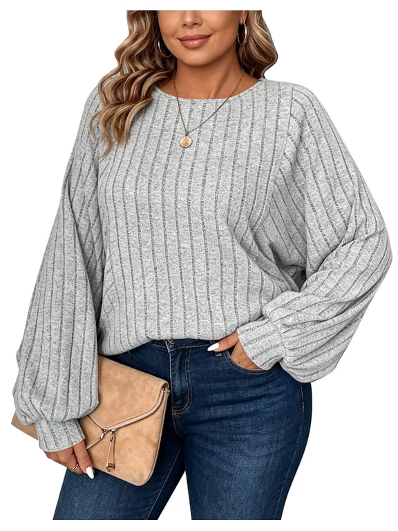 Women's Plus Size Sweaters for Women, Lightweight Ribbed Solid Color Long Sleeve, Oversized, 5XL