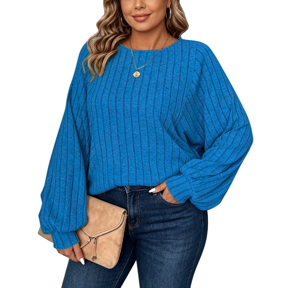 Cogild Women's Plus Size Sweaters for Women, Lightweight Ribbed Solid Color Long Sleeve, Oversized, 5XL