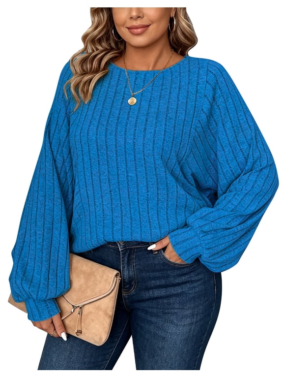 Women's Plus Size Sweaters for Women, Lightweight Ribbed Solid Color Long Sleeve, Oversized, 5XL