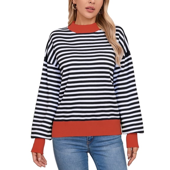 Cogild Women Sweaters with Multi Color Long Sleeves Striped Pullover Long Sleeves Sweaters for Womens