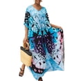 thumbnail image 1 of Cogild Women Swimsuit Cover Ups Ethnic 1/2 Elbow Sleeve V Neck Plus Size Beach Kaftan Dresses, 1 of 6