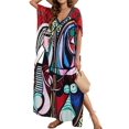 thumbnail image 1 of Cogild Women Swimsuit Cover Ups Ethnic 1/2 Elbow Sleeve V Neck Plus Size Beach Kaftan Dresses, 1 of 5