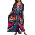 thumbnail image 1 of Cogild Women Swimsuit Cover Ups Ethnic 1/2 Elbow Sleeve V Neck Plus Size Beach Kaftan Dresses, 1 of 4