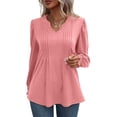 thumbnail image 1 of Cogild Women Tunic Slim Top A-line Babydoll Circle Curved Hem Stripe Pleated Elastic Long Sleeve Casual Lady Shirt, Size S to 2XL, 1 of 5