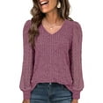 thumbnail image 1 of Cogild Women V-Neck Ribbed Knit Sweaters for Womens with Puff Lace Long Sleeves Shirts Top for Office Everyday Wear, 1 of 6