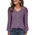 thumbnail image 1 of Cogild Women V-Neck Ribbed Knit Sweaters for Womens with Puff Lace Long Sleeves Shirts Top for Office Everyday Wear, 1 of 6