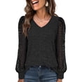 thumbnail image 1 of Cogild Women V-Neck Ribbed Knit Sweaters for Womens with Puff Lace Long Sleeves Shirts Top for Office Everyday Wear, 1 of 6