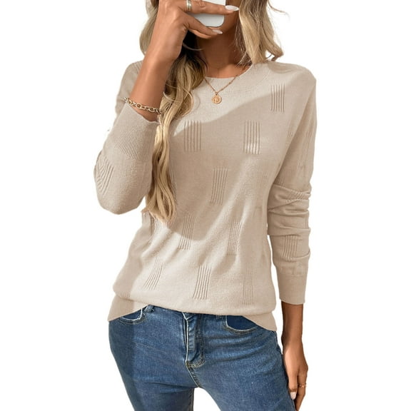 Cogild Women's Casual Knitted Sweaters for Womens with Long Sleeves Textured Design Lightweight Pullover Fall Winter Layering Tops Shirts for Womens