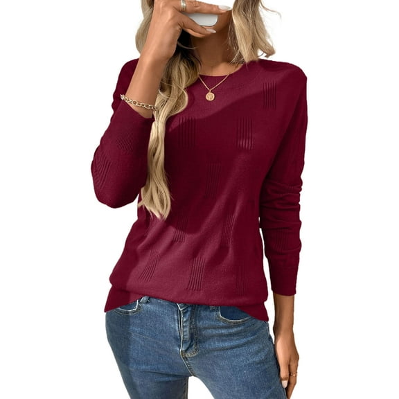 Cogild Women's Casual Knitted Sweaters for Womens with Long Sleeves Textured Design Lightweight Pullover Fall Winter Layering Tops Shirts for Womens