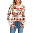 thumbnail image 1 of Cogild Halloween Sweaters for Women Fall Sweater Fair Isle Knit Pumpkin Maple Leaf Pattern Crew Neck Long Sleeve Pullover, 1 of 12