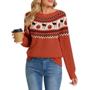 Sweaters for Women Halloween Sweater Fair Isle Knit Black Cat Pumpkin Crew Neck Pullover Fall Top