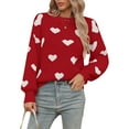 thumbnail image 1 of Cogild Women's Heart Pattern Knit Sweater, Long Sleeve Pullover with Lantern Sleeves, Soft Acrylic Crewneck Jumper for Fall & Winter, Cute White Knitwear for Valentine's Day & Everyday Outfits, 1 of 7