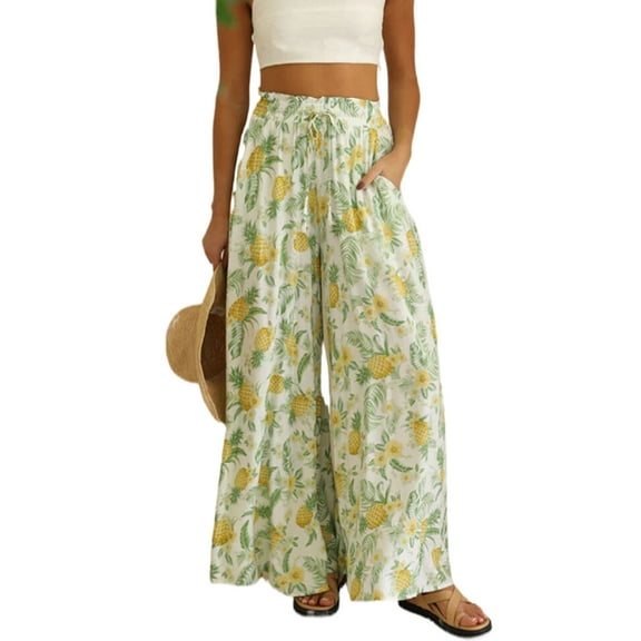 Cogild Women’s Pants Bohemian Floral Printed Wide Leg Pants with High Waisted Design Summer Beach Vacations Pants for Womens Trousers