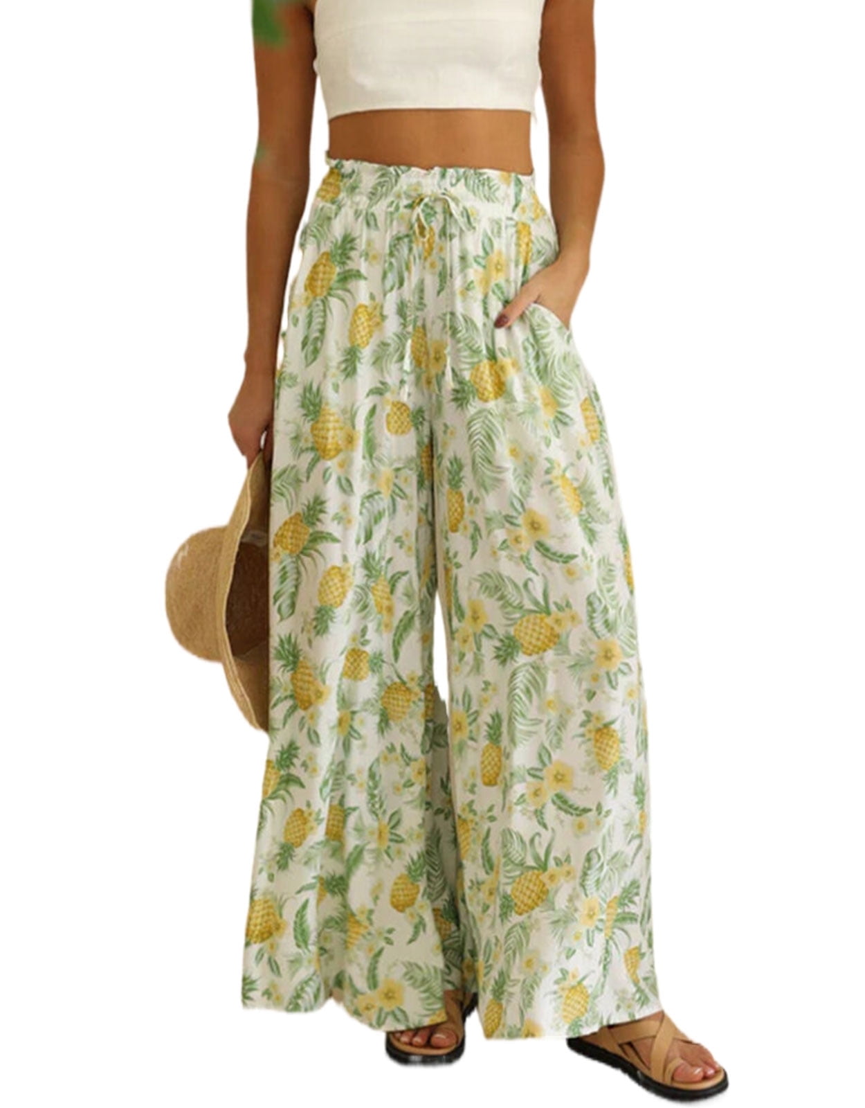 Bohemian Floral Print Wide-Leg Pants