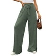 thumbnail image 1 of Cogild Womens Pants Ribbed Knit Wide Leg Solid Color Pants for Womens with Drawstring Waist for Comfort and Style, 1 of 8