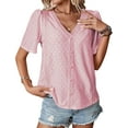 thumbnail image 1 of Cogild Womens Tops Solid Hollowed Out Blouse Short Sleeve V Neck Pullover Summer Tops, 1 of 6