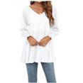 thumbnail image 1 of Cogild Womens V Neck Long Sleeve Shirts Casual A Line Pleated Puff Sleeves Tunic Tops Blouse, 1 of 6