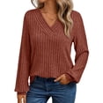 thumbnail image 1 of Cogild Womens V Neck Ribbed Knit Long Sleeve Solid Color Pullover Tops Shirts for Womens Soft Casual Fall Autumn Sweaters for Womens, 1 of 6