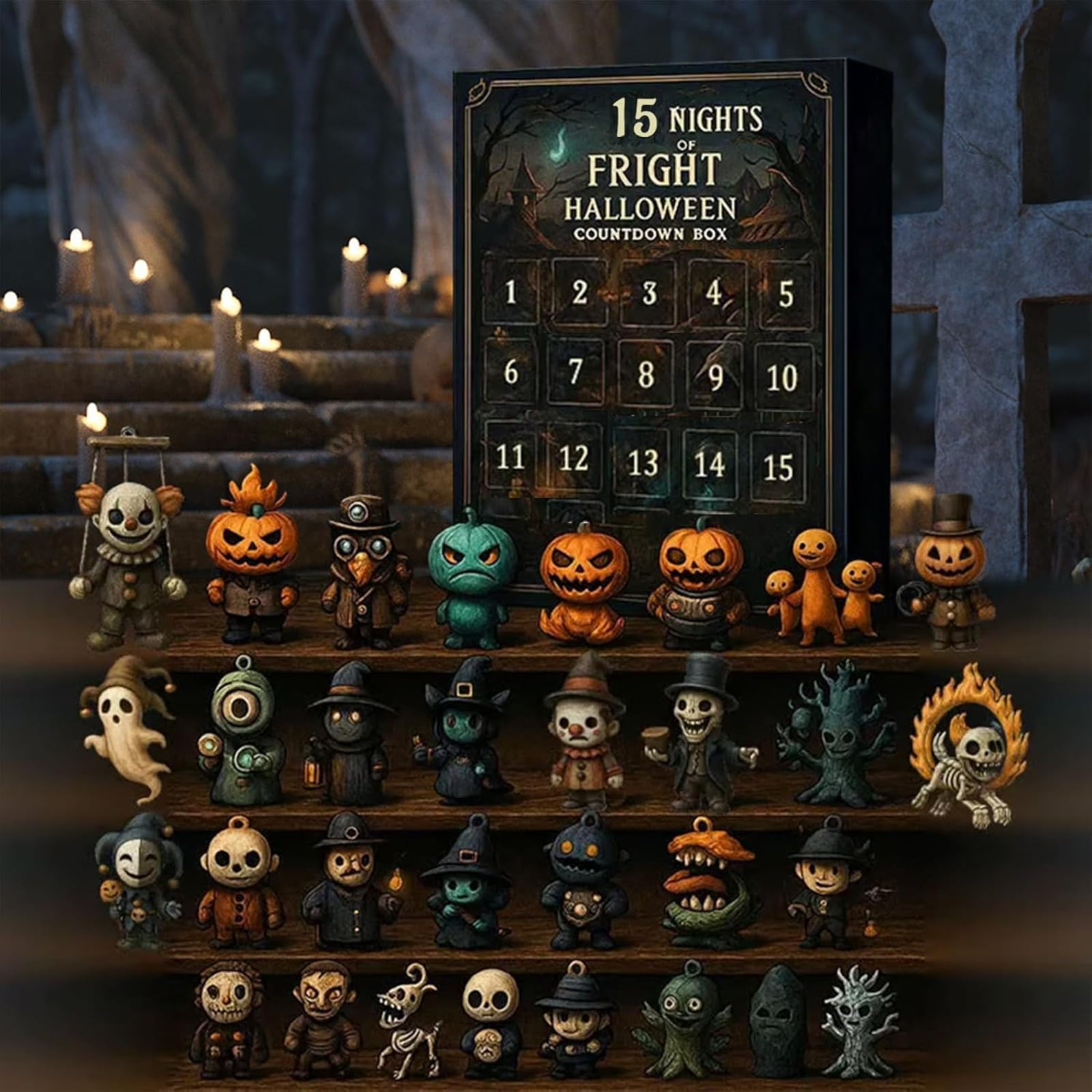 31 Nights Of Fright Halloween Countdown Box - Adventskalender Mit 31 Gruseligen Figuren & Charms