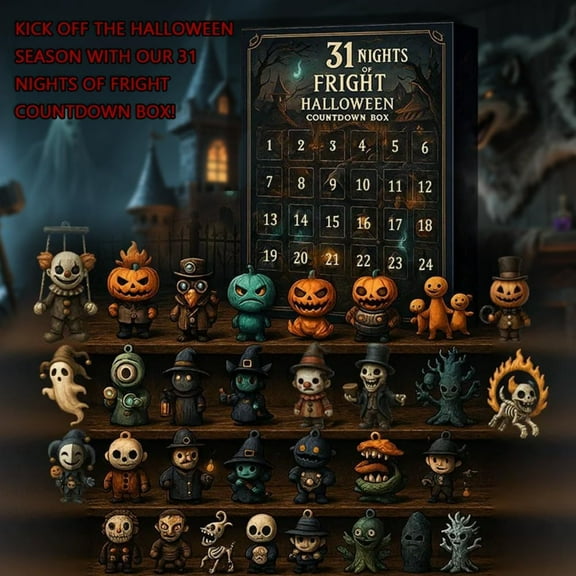 Cogleahco 31 Nights of Fright - Halloween Countdown Box with Figurines,2025 Halloween Advent Calendar Gift Set,Collectible Figures,Scary Dolls,Mini Decorations Surprise Hallween Gifts(31days)