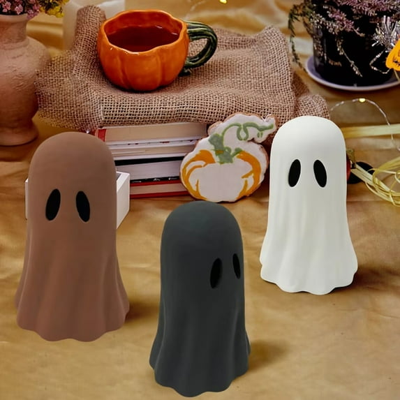 Cogleahco Paper Mache Ghost for Halloween Tabletop - Halloween Paper Mache Ghost Decor, Spooky Cute Figurine, Personalized Desktop Halloween Ornament(Black)