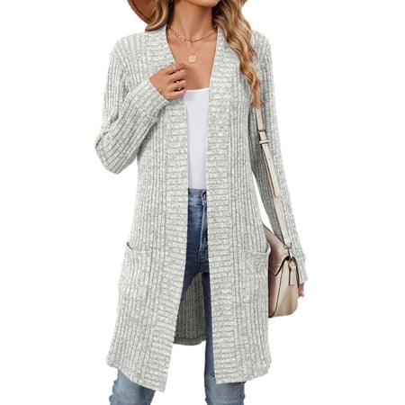 Coglid Cardigan Sweaters for Women Long Button-Down Ribbed Knit with Pocket S-2XL