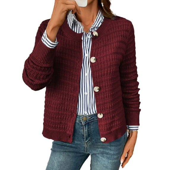 Coglid Textured Knit Cardigans for Womens with Button-Down Front Classic Design Fall Winter Sweaters for Womens Solid Color Cardignas for Ladies