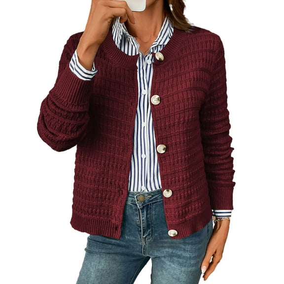 Coglid Textured Knit Cardigans for Womens with Button-Down Front Classic Design Fall Winter Sweaters for Womens Solid Color Cardignas for Ladies