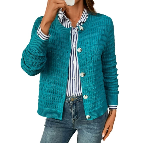 Coglid Textured Knit Cardigans for Womens with Button-Down Front Classic Design Fall Winter Sweaters for Womens Solid Color Cardignas for Ladies