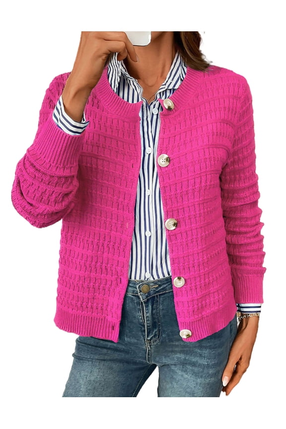Coglid Textured Knit Cardigans for Womens with Button-Down Front Classic Design Fall Winter Sweaters for Womens Solid Color Cardignas for Ladies