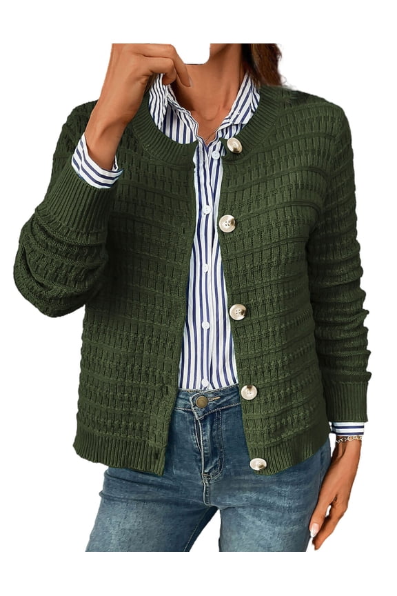 Coglid Textured Knit Cardigans for Womens with Button-Down Front Classic Design Fall Winter Sweaters for Womens Solid Color Cardignas for Ladies