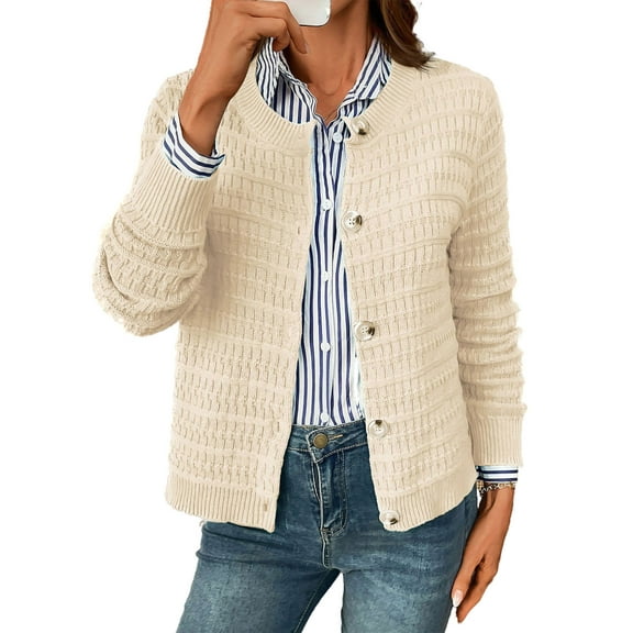 Coglid Textured Knit Cardigans for Womens with Button-Down Front Classic Design Fall Winter Sweaters for Womens Solid Color Cardignas for Ladies
