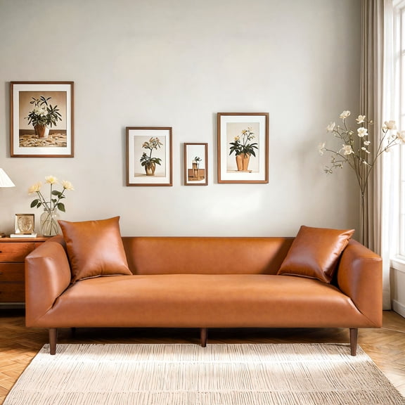 Cognac 3 - Seat Vegan Leather Furniture / Soft Upholstery, Solid Wood & Easy Cleaning