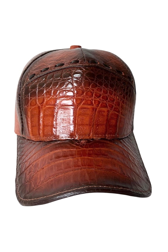 Cognac Caiman Crocodile Alligator Belly Cap Genuine Adjustable Closure Handmade