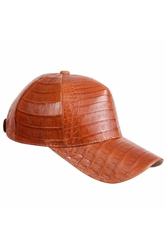 Cognac Caiman Crocodile Alligator Belly Cap Genuine Adjustable Closure Handmade