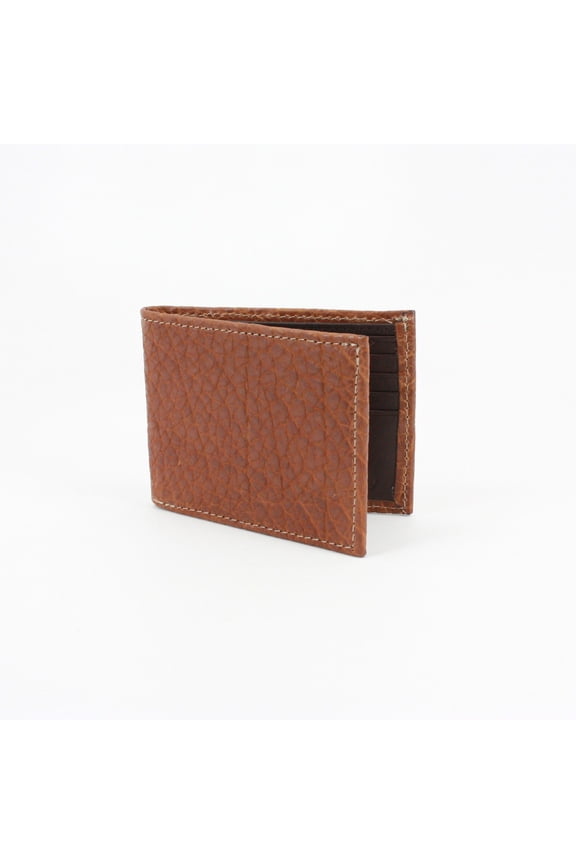 Cognac Genuine Bison Leather Billfold Wallet