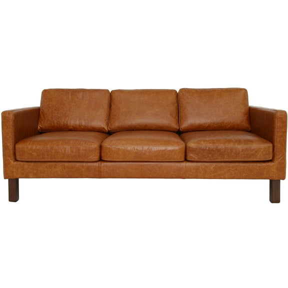 Cognac Leather - 3 Seater, Mid-century Modern Chic, Buffalo -dyed Leather, Strong Wood Frame 3 Couch, Appeal, 100% Genuine Base