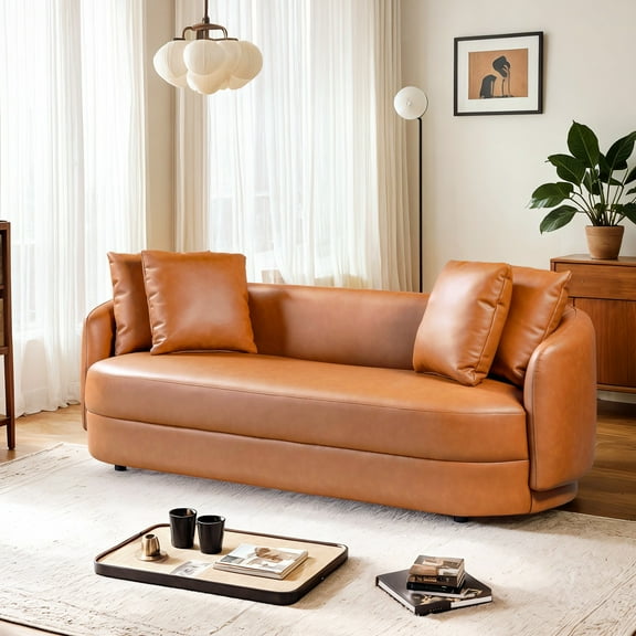 Cognac Leather Modern Design - 3 Seater, Soft Comfort, Solid & Manufactured Wood Frame, Pocket Spring Suspension, High Density Foam Cushioning By Seats, Wood, Support, Filler